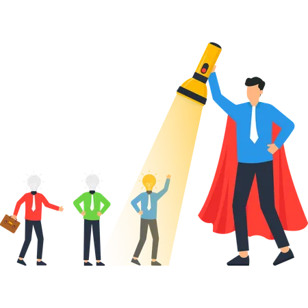 Superhero Businessman Spotlights Top Performer  Illustration
