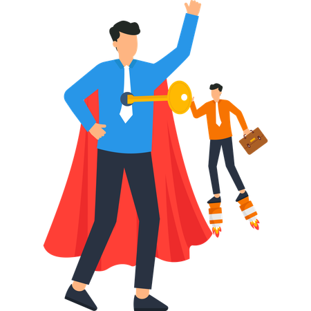 Superhero Businessman unlocking employee potential  Illustration