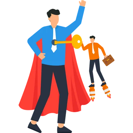 Superhero Businessman unlocking employee potential  Illustration