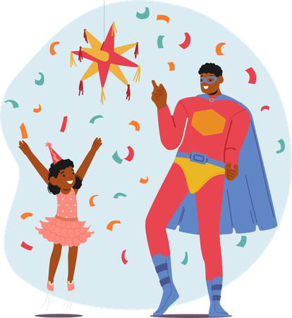 Superhero Character Engages With Delighted Child  Illustration