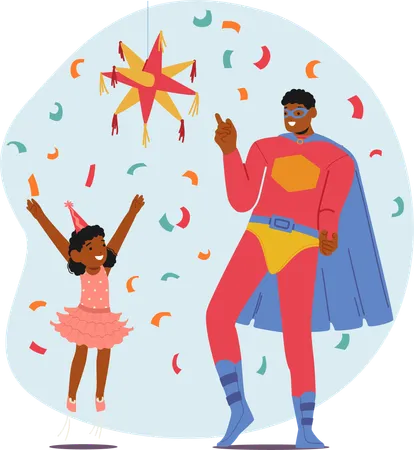 Superhero Character Engages With Delighted Child  Illustration