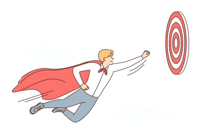 Superhero flying high for achieving target  Illustration