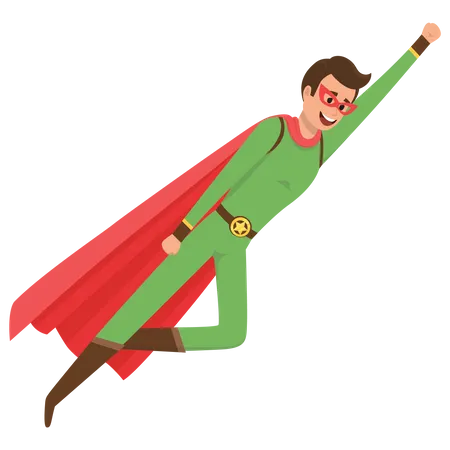 Superhero flying in air Illustration