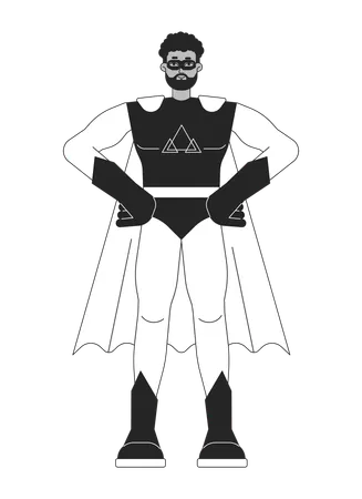 Superhero In Mask Flat Line Black White Vector Character Empowered Man In Suit Protecting World Editable Outline Full Body Person Simple Cartoon Isolated Spot Illustration For Web Graphic Design Illustration