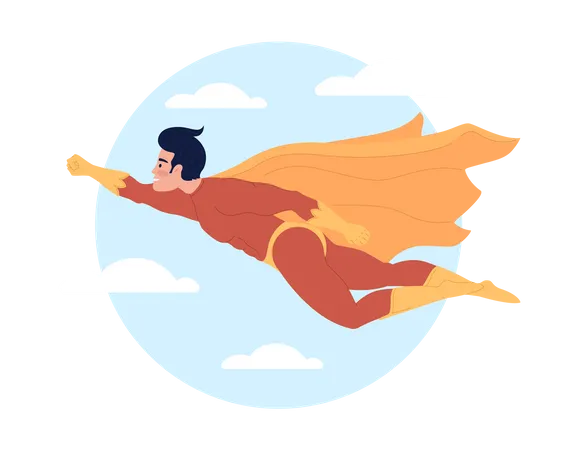 Superhero In Sky Flat Concept Vector Illustration Superhuman Flying To Help Flash Message With Flat 2 D Character On Cartoon Isolated Background Colorful Editable Image For Mobile Website UX Design Illustration
