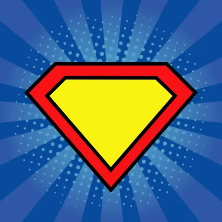 Superhero logo template at bright blue, pop art background Illustration