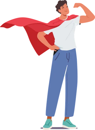 Superhero Man Demonstrate Power Abilities And Determination Courageously Fights For Justice Saves Lives And Inspires Others With Strength And Resilience Cartoon People Vector Illustration Illustration