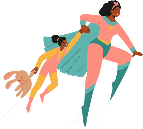 Superhero Mother Character with Daughter Illustration