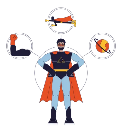 Superhero Person Archetype Flat Line Concept Vector Hero Illustration African American Man Protecting World 2 D Cartoon Outline Character On White For Web UI Design Editable Isolated Color Hero Image Illustration