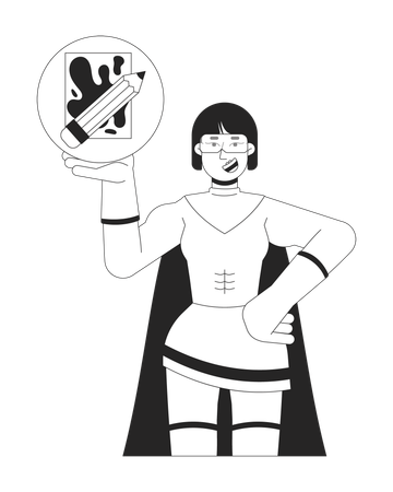 Superhero woman showing artists supplies  Illustration