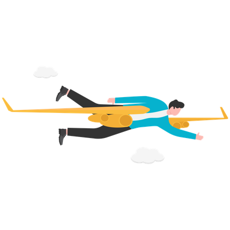 Superman businessman flying with plane  Illustration