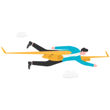 Superman businessman flying with plane  Illustration