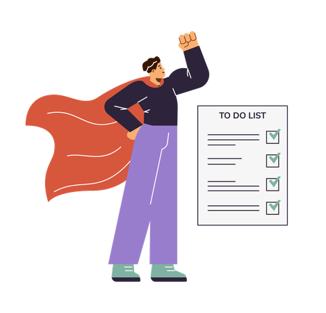 Superman de la productivité avec liste de contrôle de gestion des tâches à effectuer  Illustration