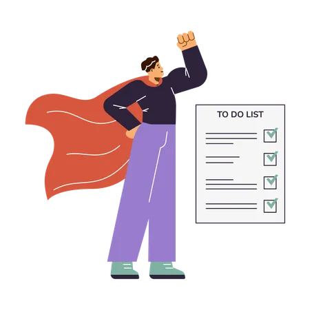 Superman de la productivité avec liste de contrôle de gestion des tâches à effectuer  Illustration