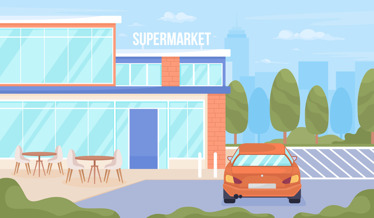 Supermarket and parking lots Illustration