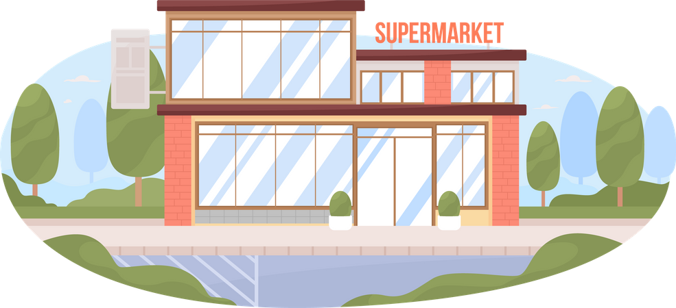 Supermarket building with glass facade  Illustration