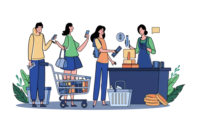 Supermarket Checkout Queue Illustration