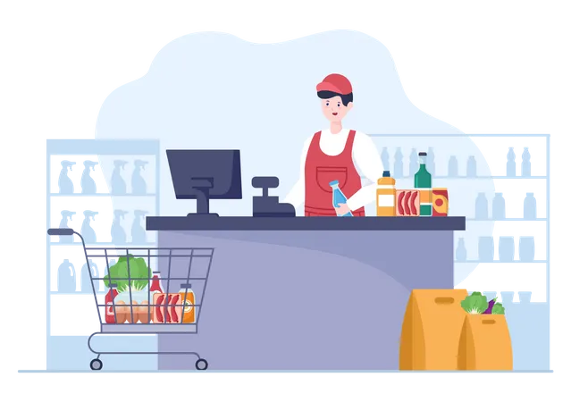 Best Premium People buying goods in supermarket Illustration download in  PNG & Vector format