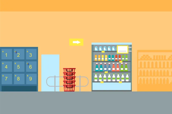 Supermarkets And Grocery Stores Retail Shop For Buy Product On Shelf Purchase And Department Food Sale And Cart With Variety Food Interior Hypermarket Section Marketplace Vector Illustration Illustration