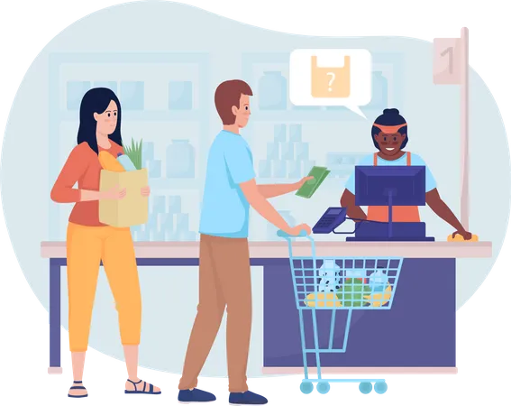 Supermarket queue on cash register Illustration