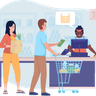 illustrations of supermarket queue on counter