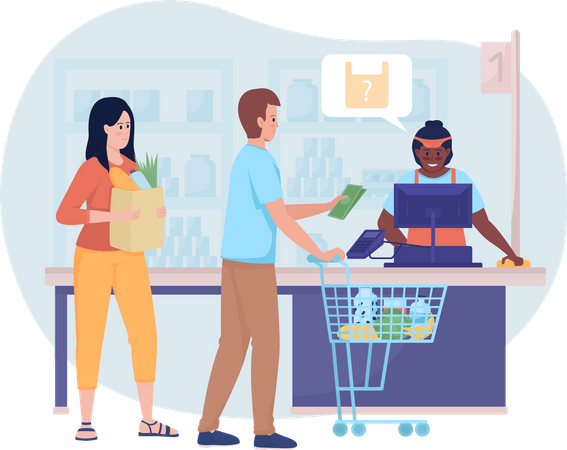 Supermarket queue on cash register  Illustration