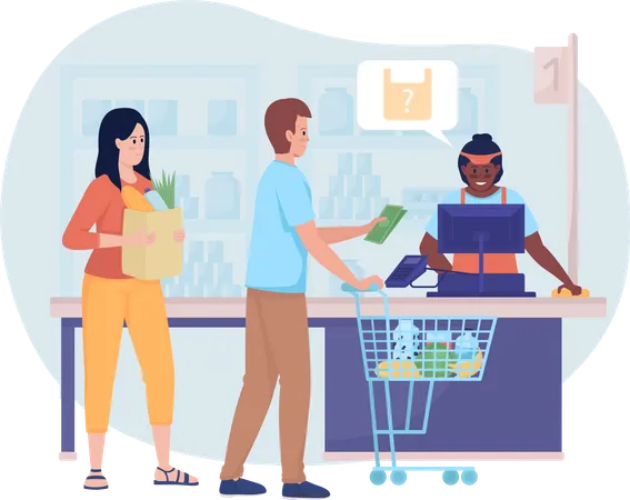 Supermarket queue on cash register  Illustration