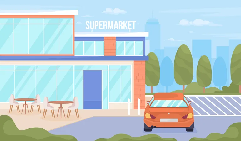 Supermarkt und Parkplätze  Illustration