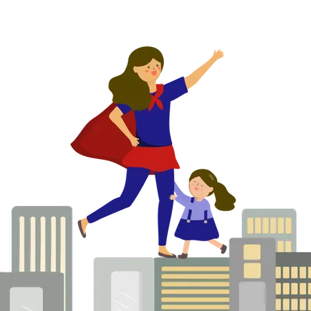 Supermom with girl  Illustration