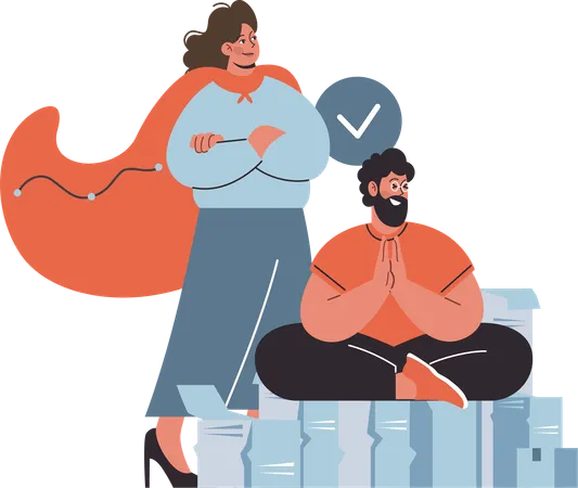 Superwoman and man checking order list  Illustration