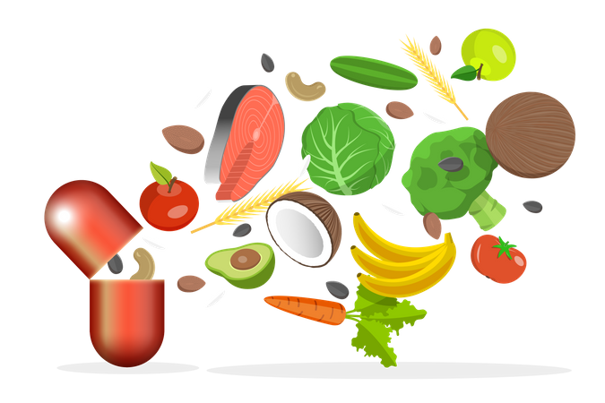 Suplemento Nutricional com Vitaminas e Suplementos Dietéticos  Ilustração