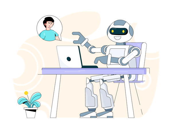Suporte ao cliente por assistente de robô  Ilustração