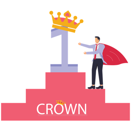 Supper Businessman climbing ladder to pick crown on number one  Illustration