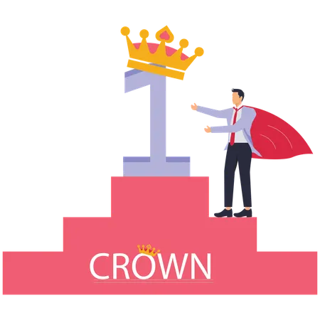 Supper Businessman climbing ladder to pick crown on number one  Illustration