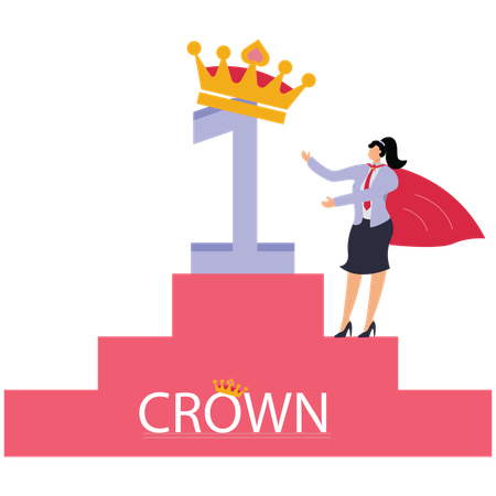 Supper Businesswoman climbing ladder to pick crown on number one  Illustration