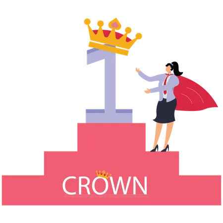 Supper Businesswoman climbing ladder to pick crown on number one  Illustration