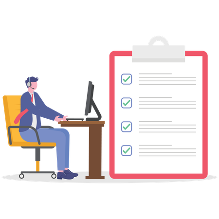 Support-Mitarbeiter arbeiten an Checkliste  Illustration