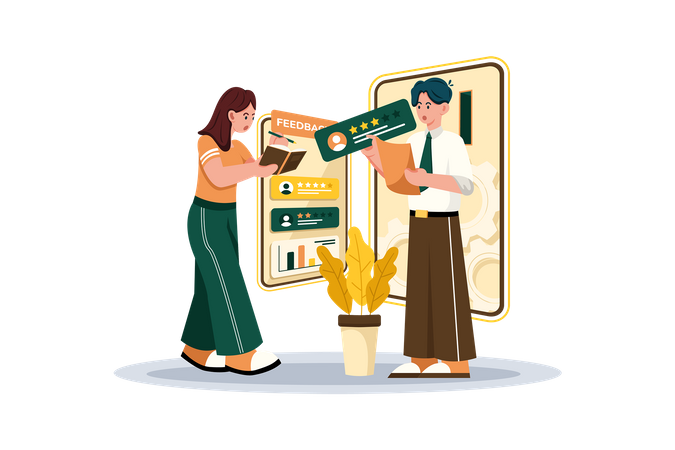 Support team leader guides agents using customer feedback  Illustration