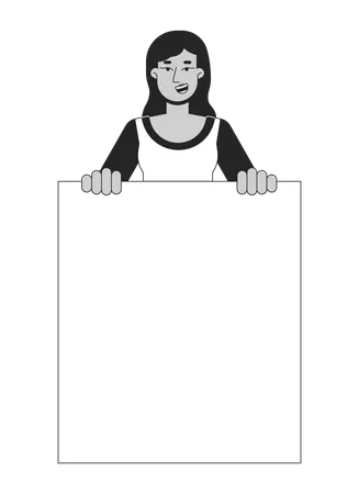 Supportive Demonstration Flat Line Black White Vector Character Feminism Civil Disobedience Editable Outline Half Body Person Simple Cartoon Isolated Spot Illustration For Web Graphic Design Illustration