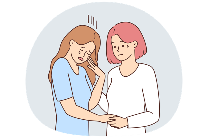 泣いている彼女を慰める支えとなる女性  イラスト