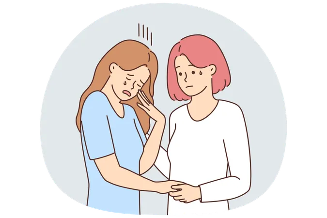 泣いている彼女を慰める支えとなる女性  イラスト