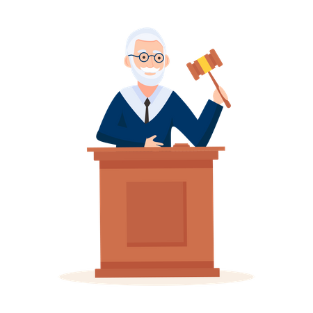 Supreme court judge with wood hammer in his hand Illustration