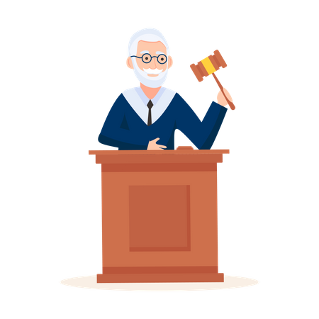 Supreme court judge with wood hammer in his hand  Illustration