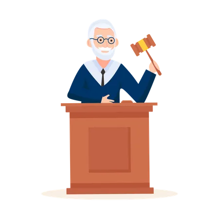 Supreme court judge with wood hammer in his hand  Illustration