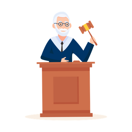 Supreme court judge with wood hammer in his hand  Illustration