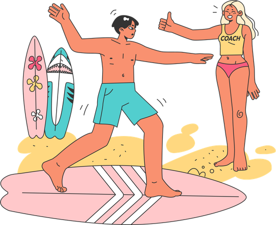 Entrenamiento de surf  Ilustración