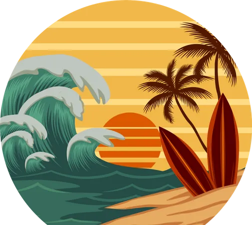 Praia de surf  Ilustração