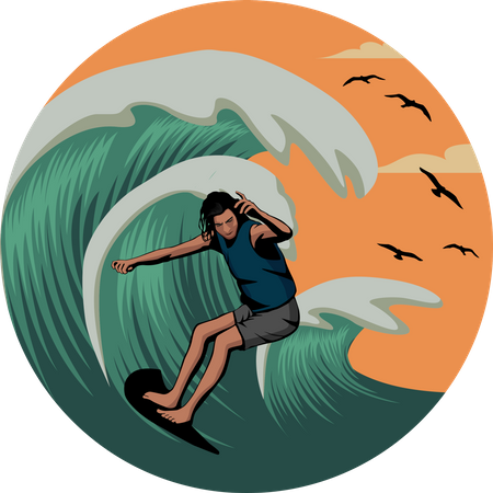 Surfer sur les vagues  Illustration