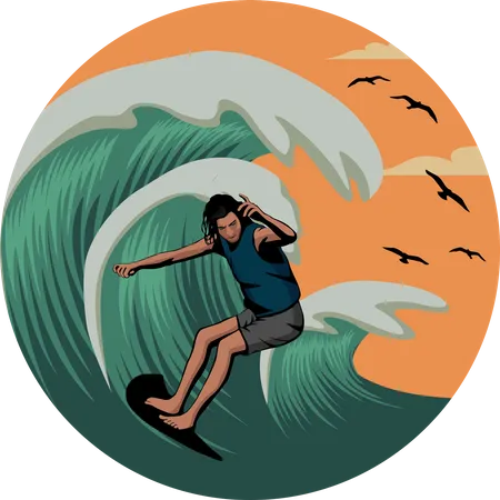 Surfer sur les vagues  Illustration