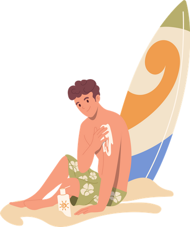 Surfer applying sunscreen before swimming  Illustration
